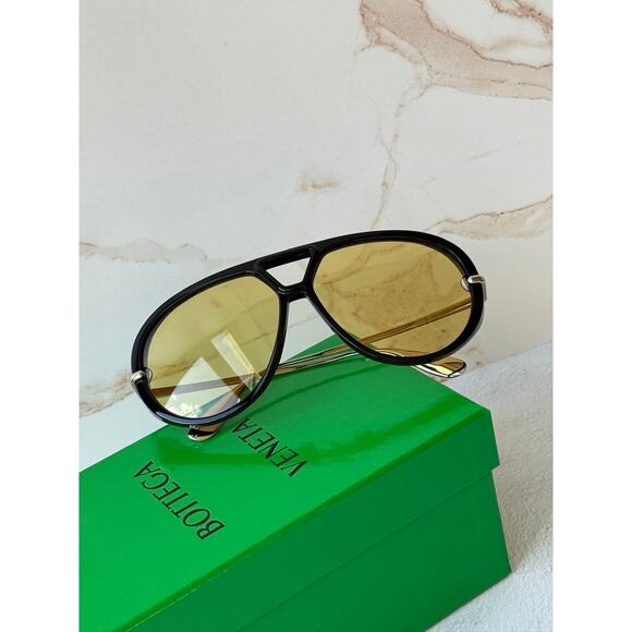 NEW Bottega Veneta BV1274S Aviator Sunglasses Black Yellow